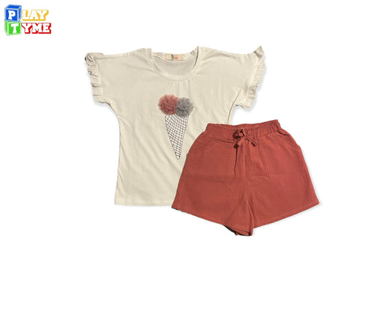 Toddler Girl 3D Ice-Cream Pattern Top and Shorts